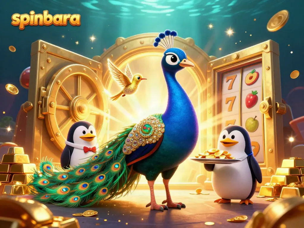 Experience spinbara's world of vibrant slots with a dazzling peacock and thrilling treasures.